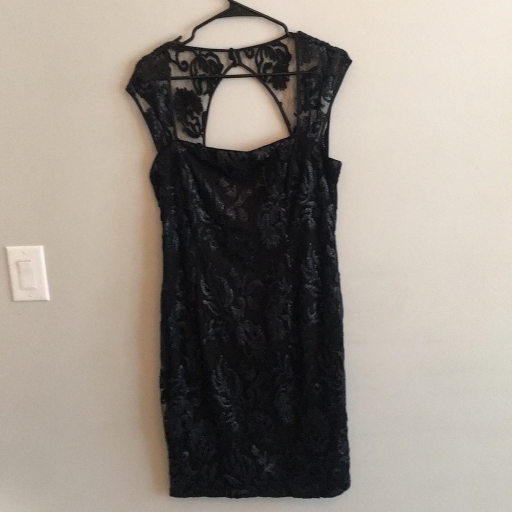 Adrianna Papell black lace and sequin dress